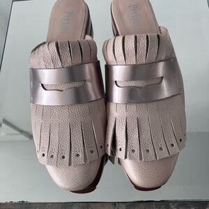 Pertini mule loafers w/ Metallic Rose Gold leather fringe strap y2k VTG NWOT